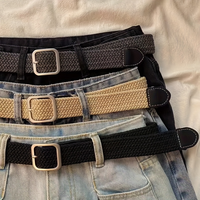 Woven Braided Belt Elastic Square Buckle One Size Fits Most
